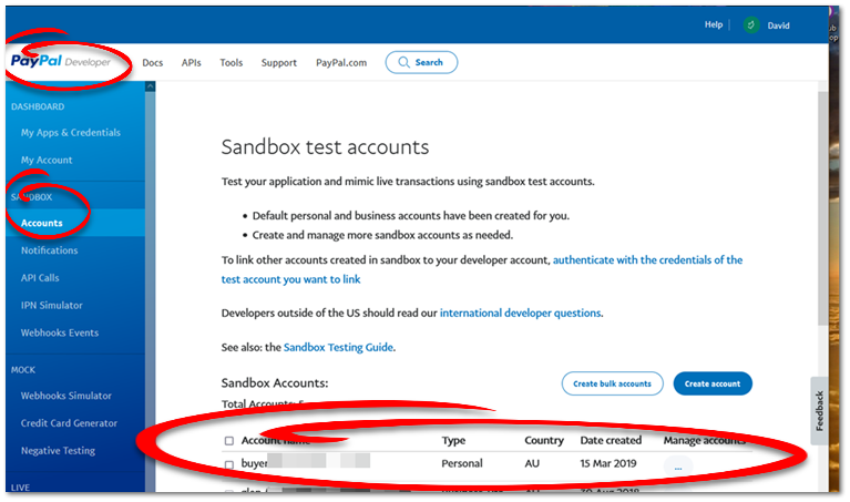 PayPal Sandbox Accounts